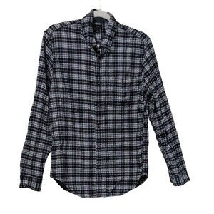 J. Crew cotton, wool blend black white blend plaid casual button front shirt M